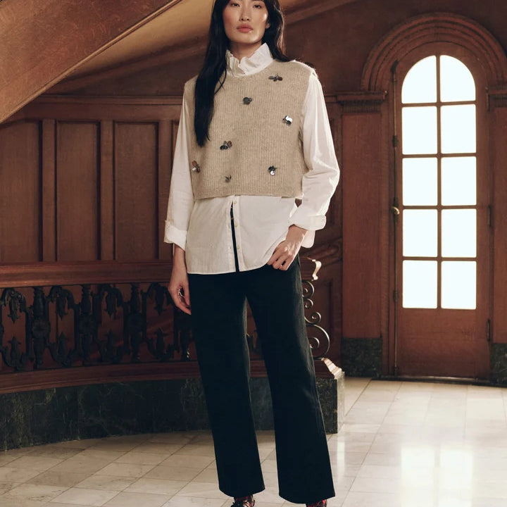 The Embellished Sweater Vest. In Fawn