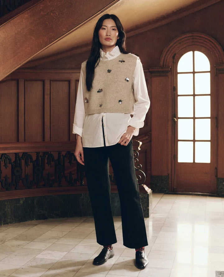 The Embellished Sweater Vest. In Fawn