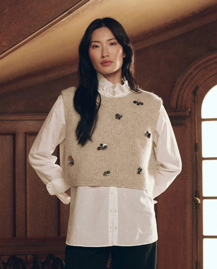 The Embellished Sweater Vest. In Fawn