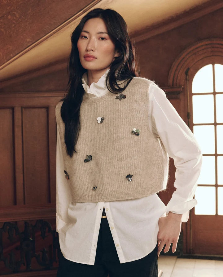 The Embellished Sweater Vest. In Fawn