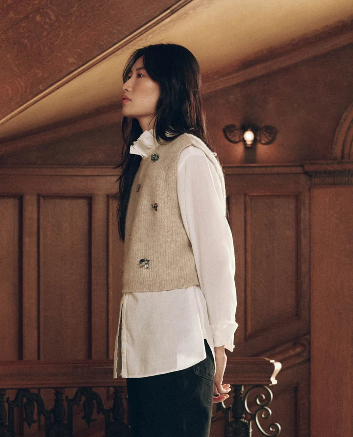 The Embellished Sweater Vest. In Fawn