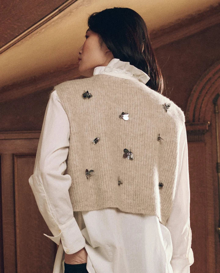 The Embellished Sweater Vest. In Fawn