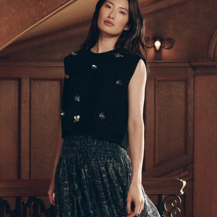 The Embellished Sweater Vest. In Black