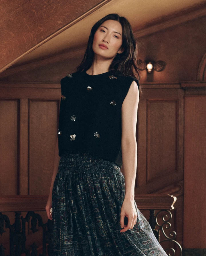 The Embellished Sweater Vest. In Black