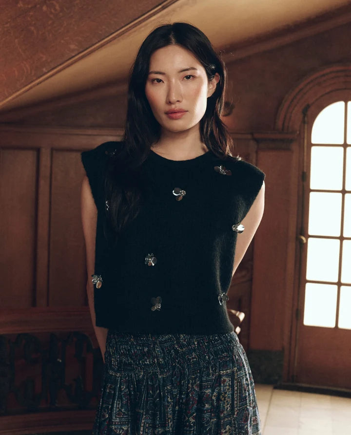 The Embellished Sweater Vest. In Black