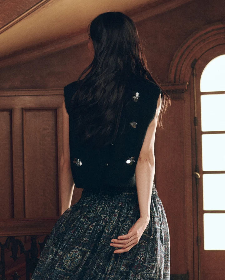 The Embellished Sweater Vest. In Black