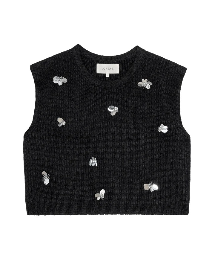 The Embellished Sweater Vest. In Black