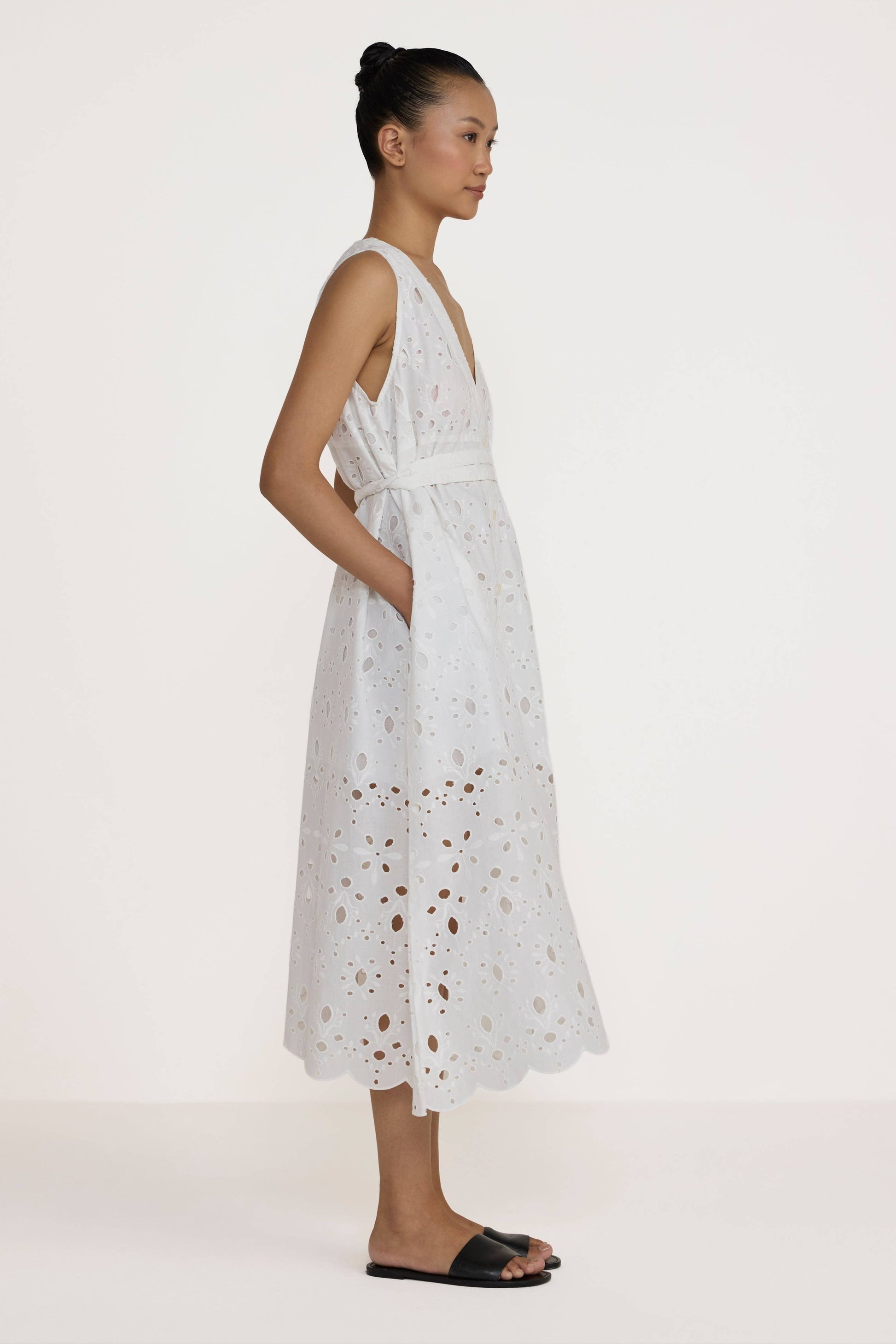 Broderie V Neck Midi Dress