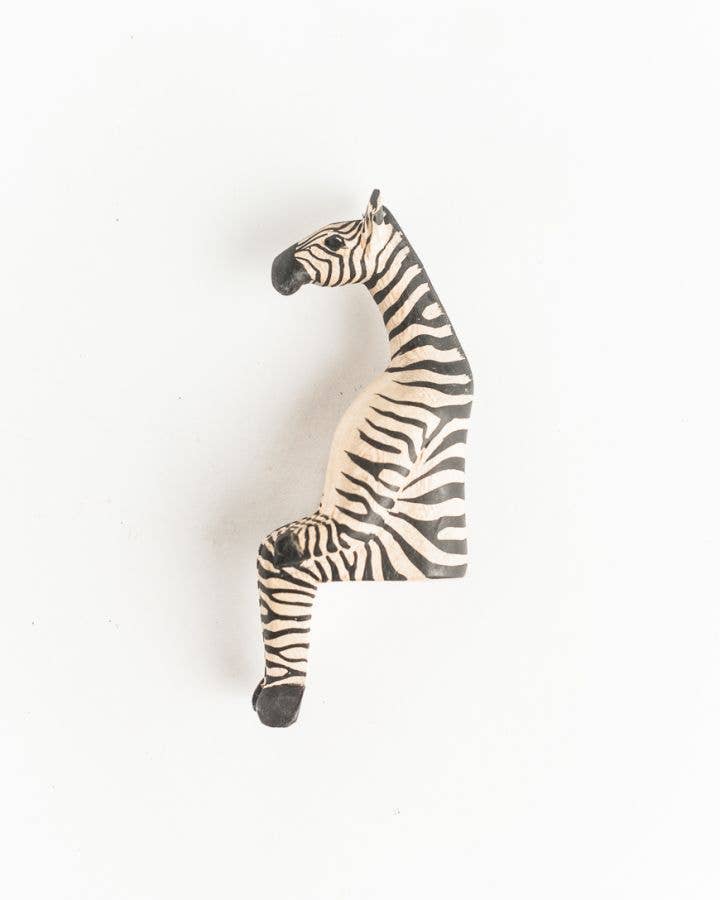 Hand-Carved Sitting Zebra
