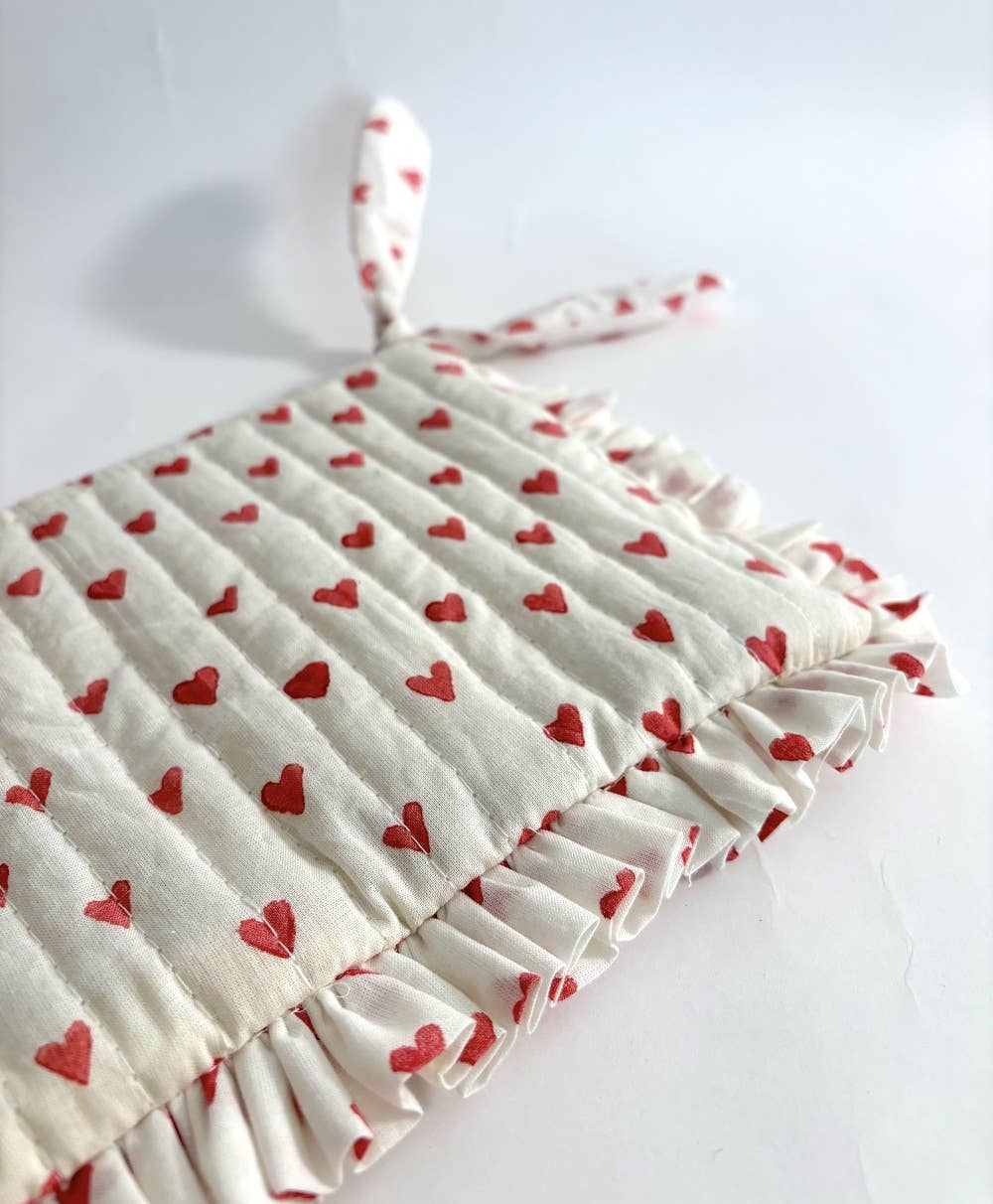 Handmade Ruffled Hearts Quilted Pouch