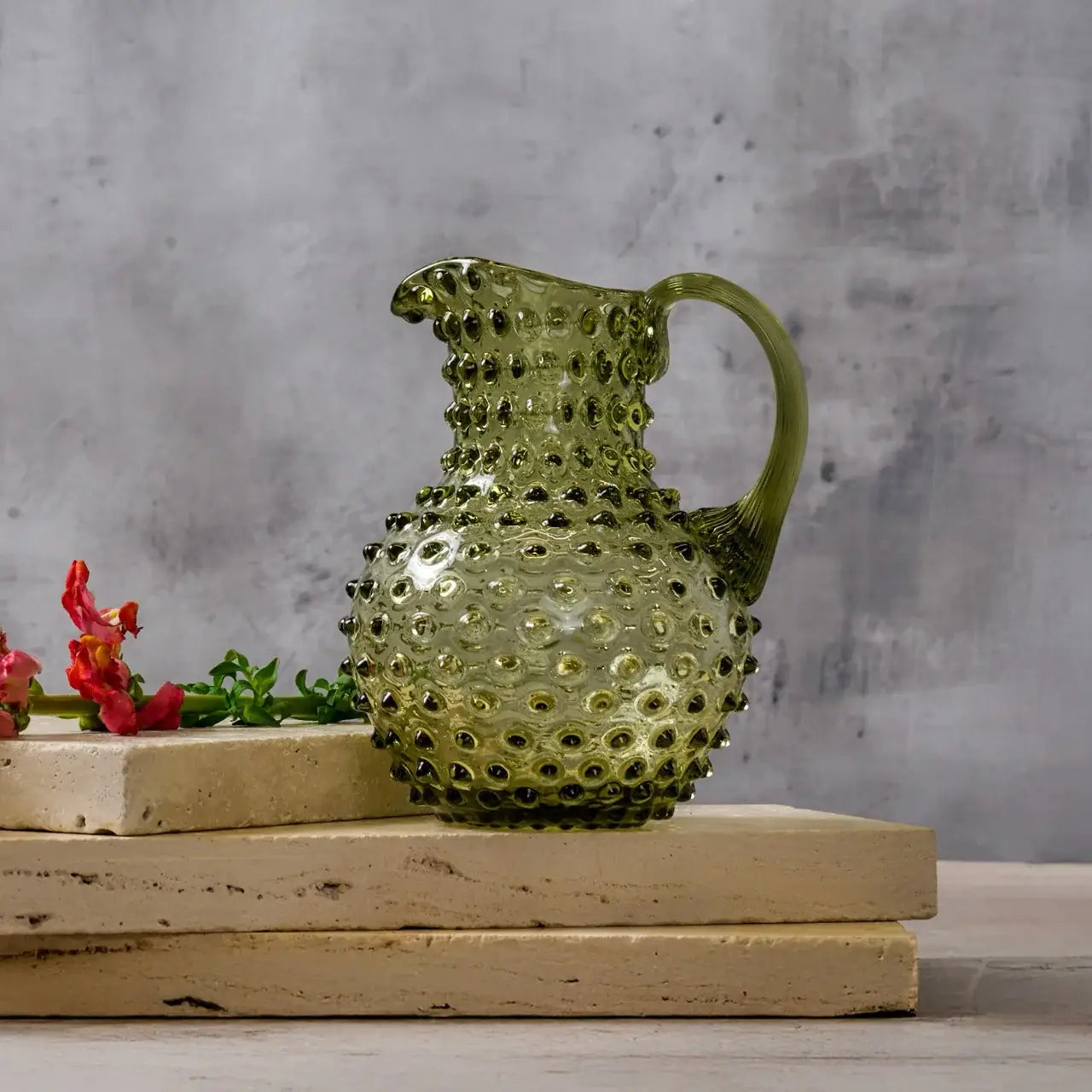 Handblown Hobnail Creamer - Moss Green