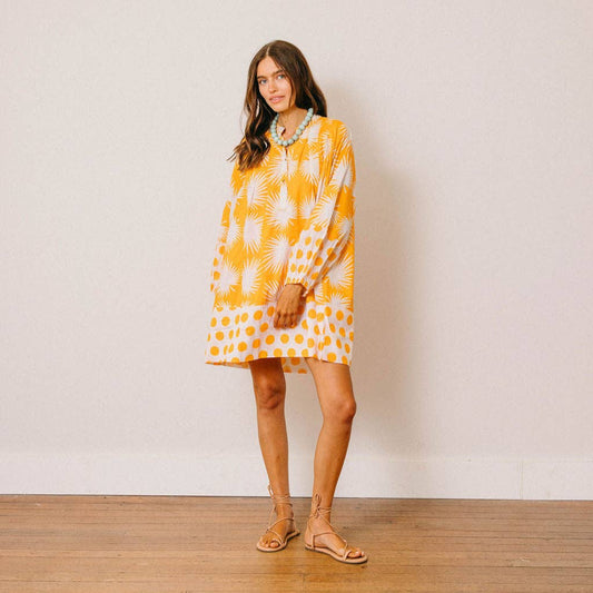 Gold Palm Geo with Gold Dot Lilly Dress