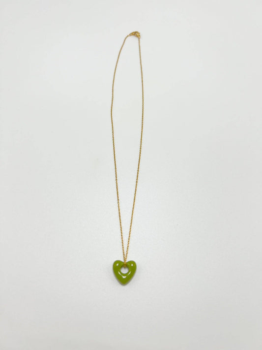 Signature Heart Necklace In Olive Green
