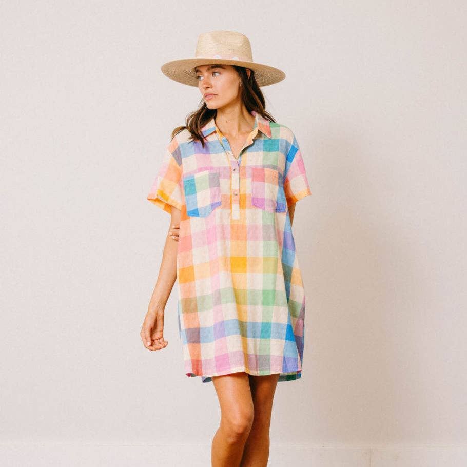 Rainbow Plaid Getaway Mini Dress