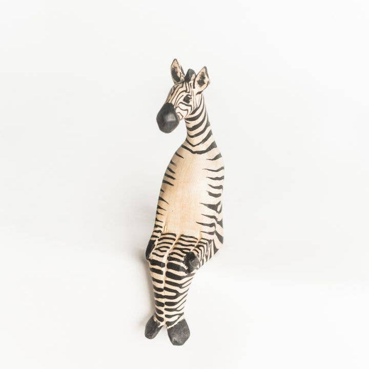 Hand-Carved Sitting Zebra