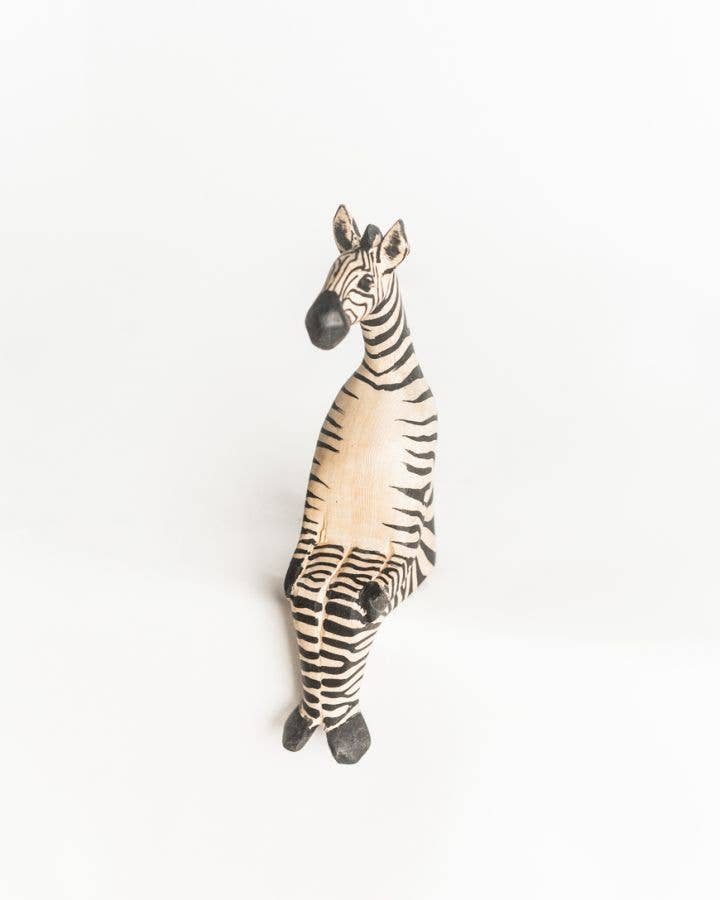 Hand-Carved Sitting Zebra