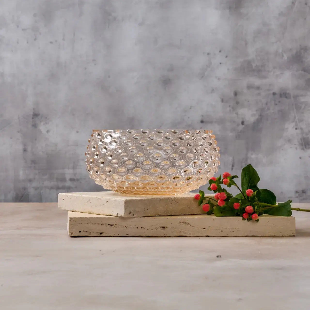 Large Handblown Hobnail Bowl - Apricot Chiffon