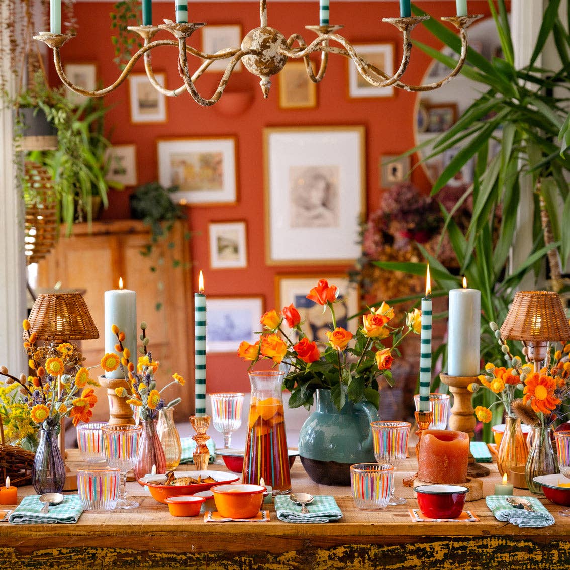 Green Stripe Dinner Candle