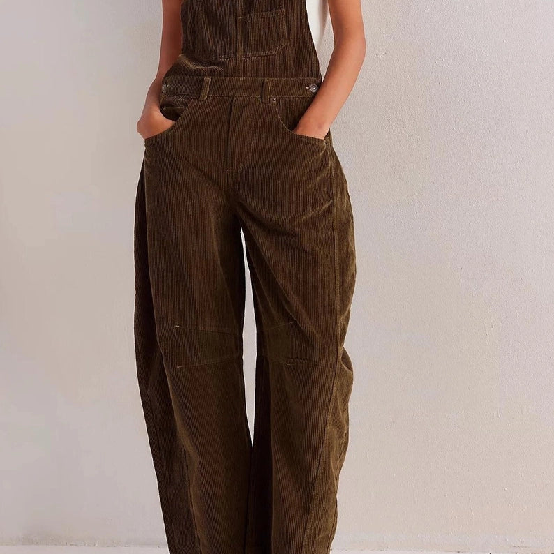 Barrel Leg Corduroy Overalls