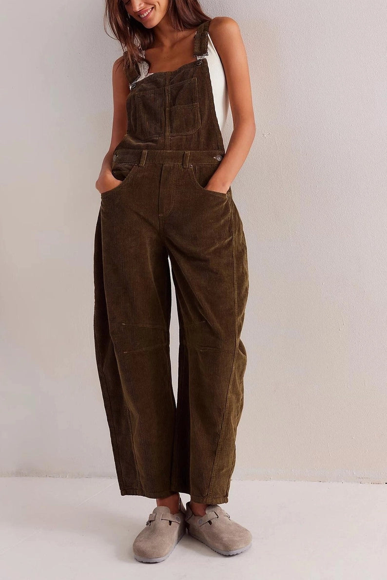 Barrel Leg Corduroy Overalls