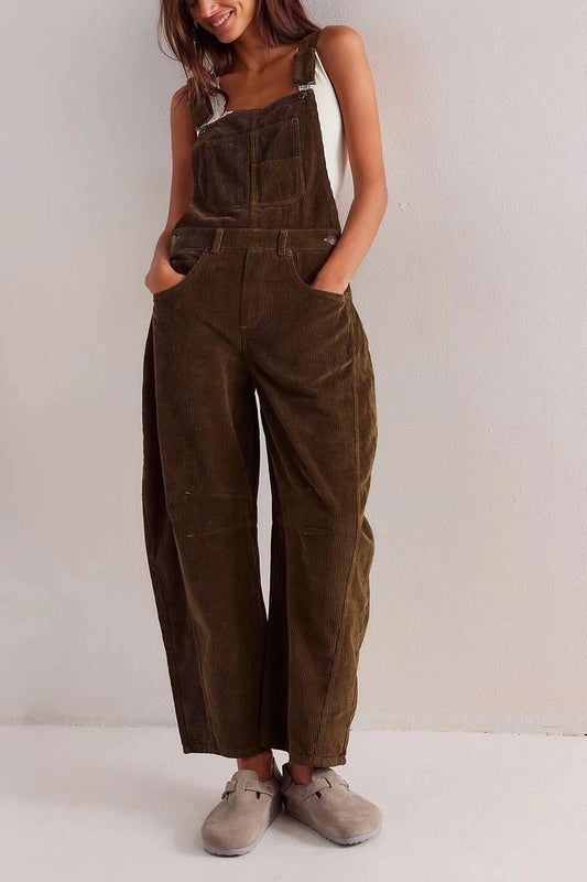 Barrel Leg Corduroy Overalls