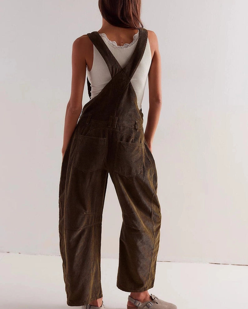 Barrel Leg Corduroy Overalls