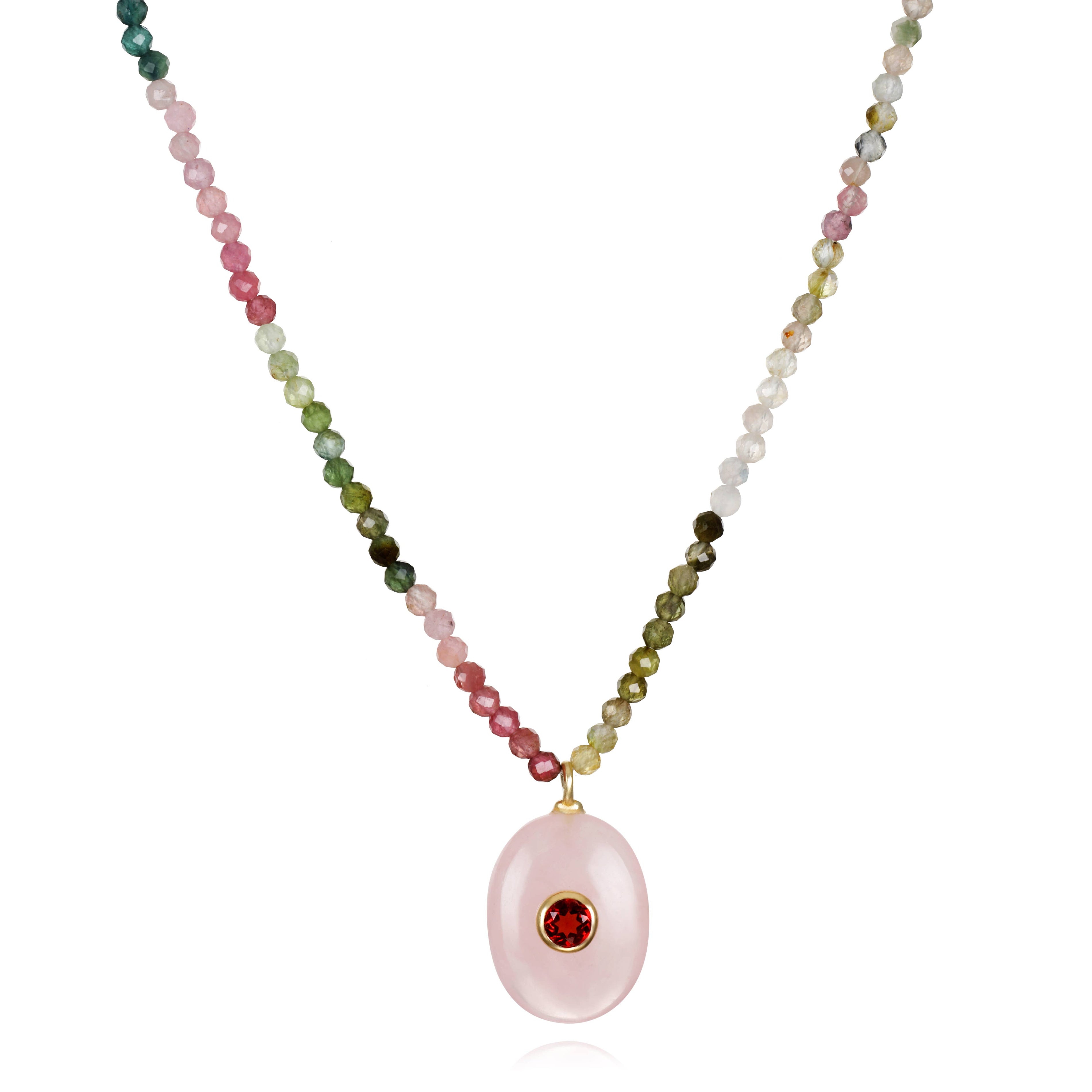 Tourmaline, Garnet & Rose Quartz Beaded Necklace