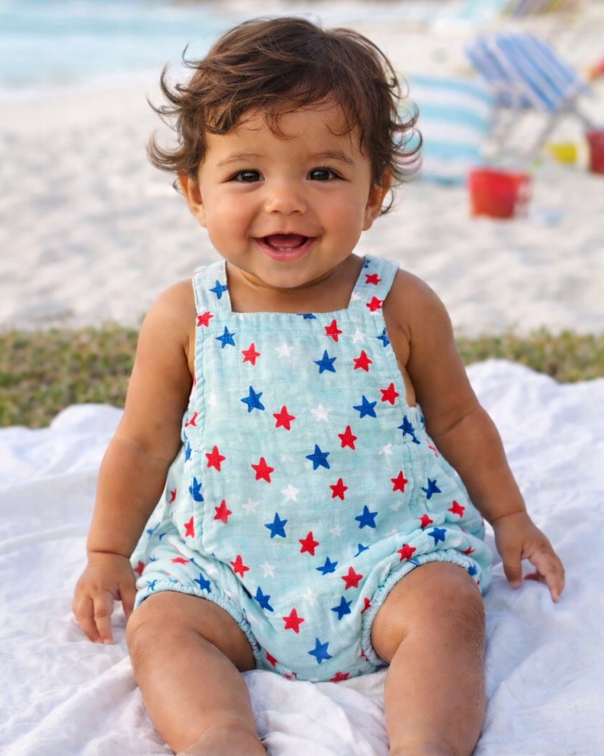 Splendid Stars Blue Muslin Retro Sunsuit