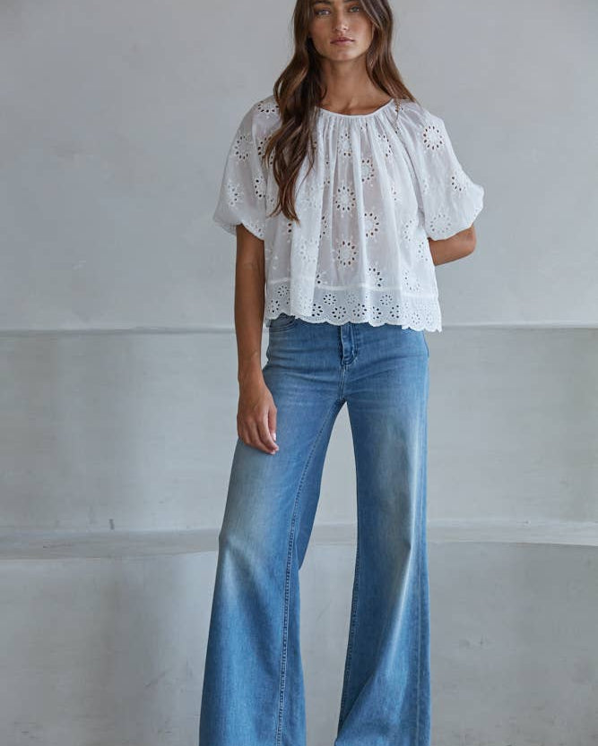 Cotton Eyelet Short Sleeve Top