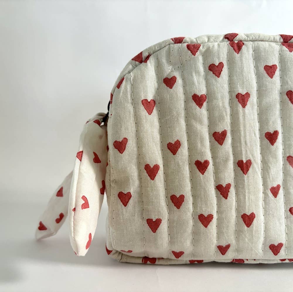 Handmade Red Hearts Quilted Pouch