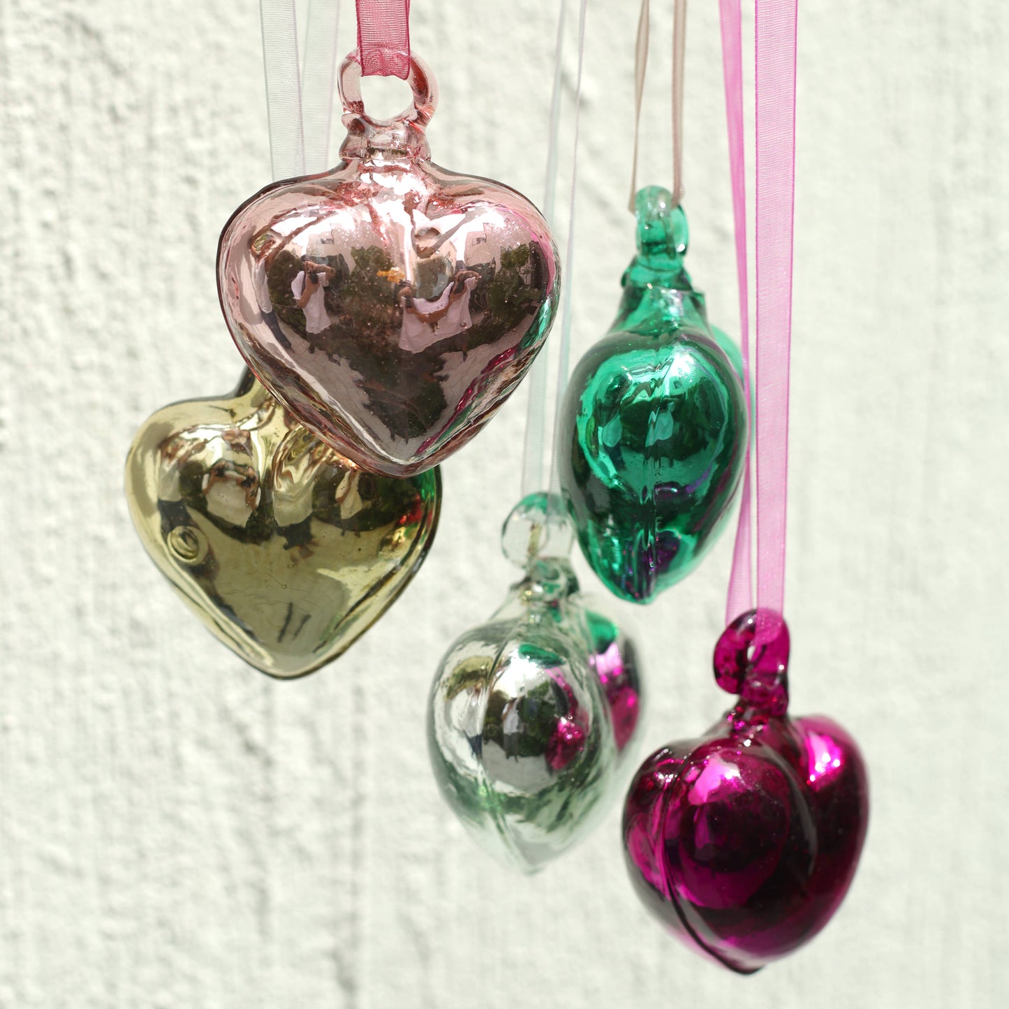 Hand Blown Metallic Glass Hearts