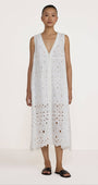 Broderie V Neck Midi Dress