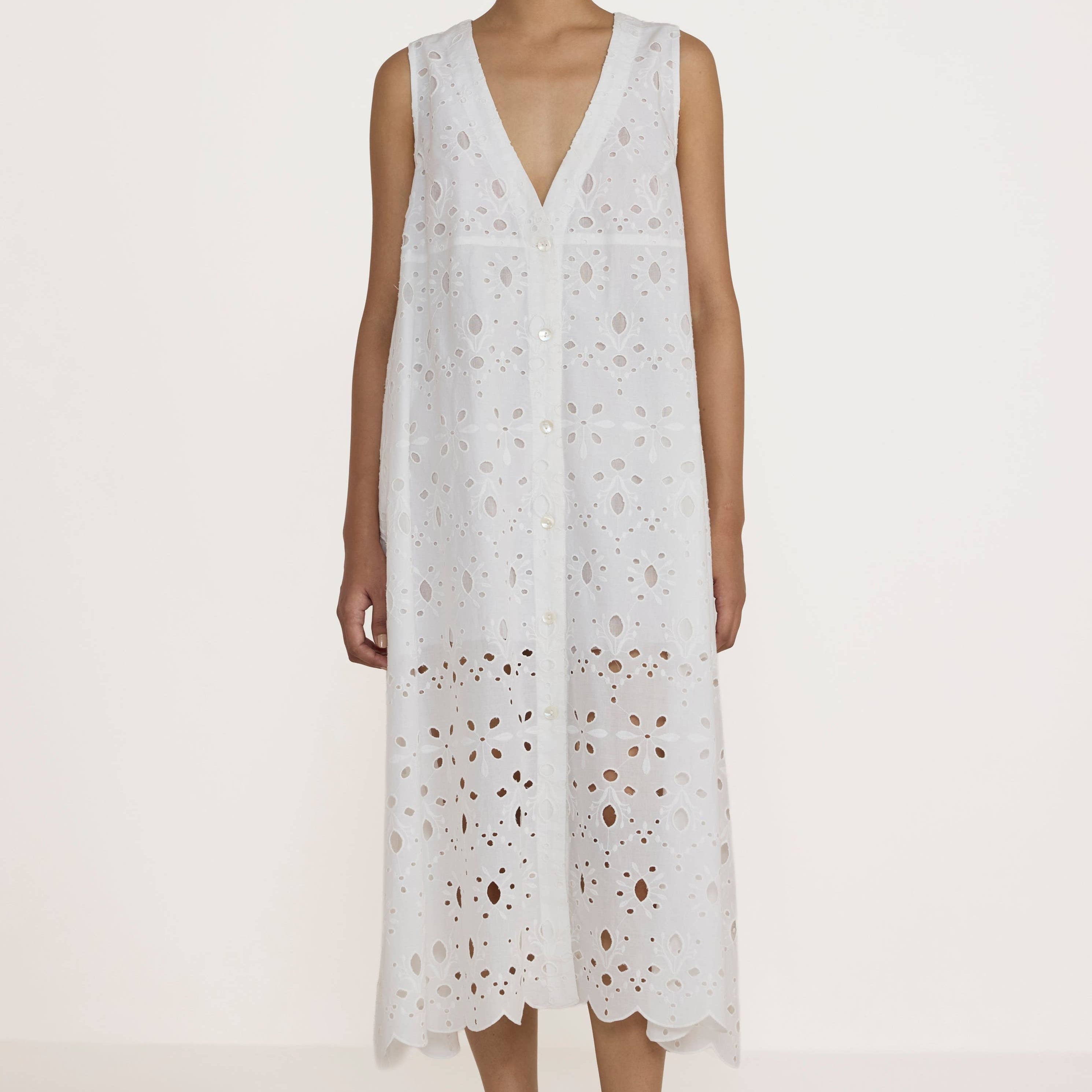 Broderie V Neck Midi Dress