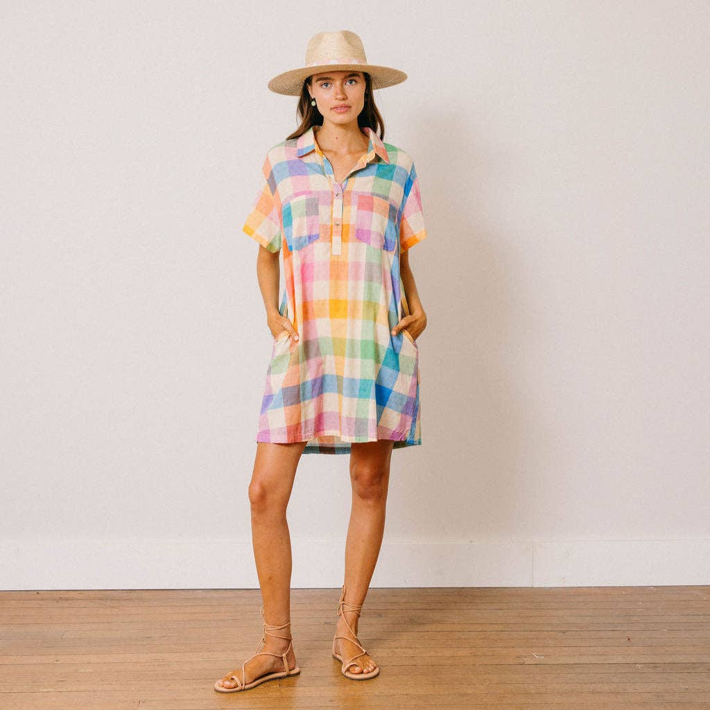 Rainbow Plaid Getaway Mini Dress