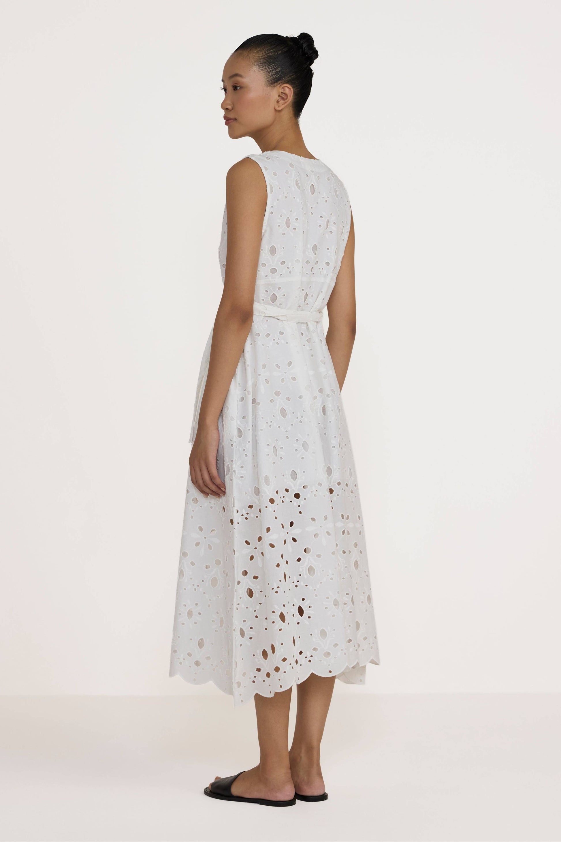 Broderie V Neck Midi Dress