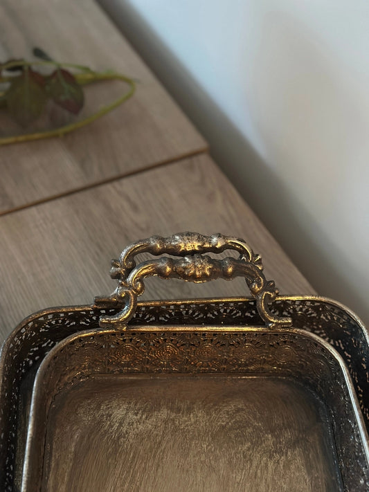 Vintage Style Filigree Serving Tray Set