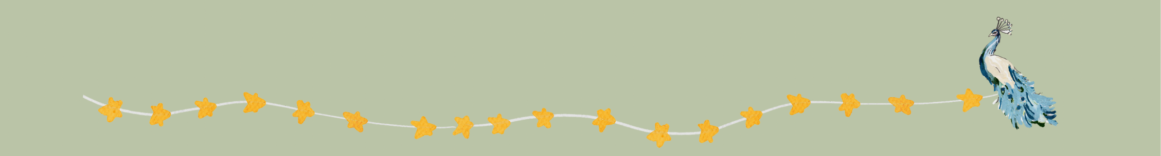 Decorative string with orange lights and a blue fairy on a light green background